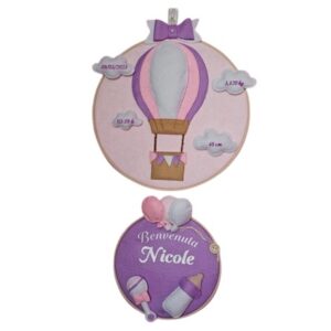 Coccarda della Nascita con Mongolfiera - Rosa