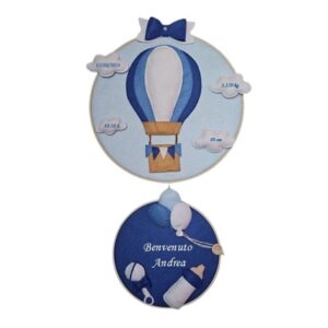 Coccarda della Nascita con Mongolfiera - Azzurro